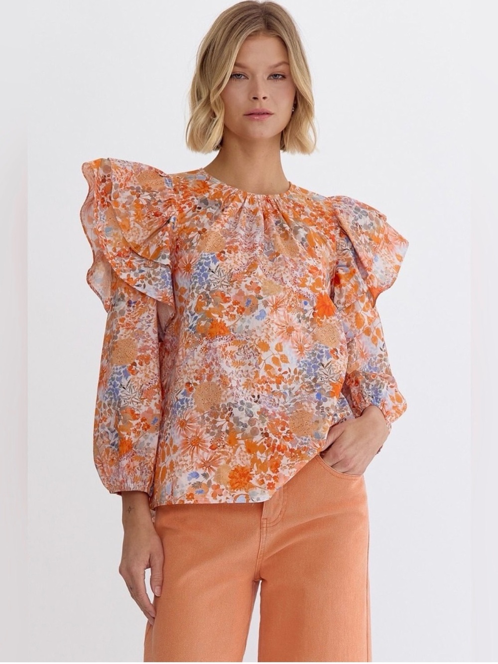 🆕 Entro Cressida Ruffled Long Sleeve Blouse Size Small